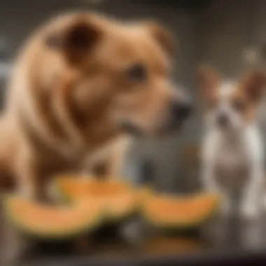 Veterinary Insights on Cantaloupe for Dogs A veterinarian examining a dog with cantaloupe in the background.