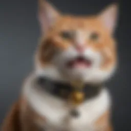 A close-up view of a stylish cat collar with a bell, showcasing its design and color.