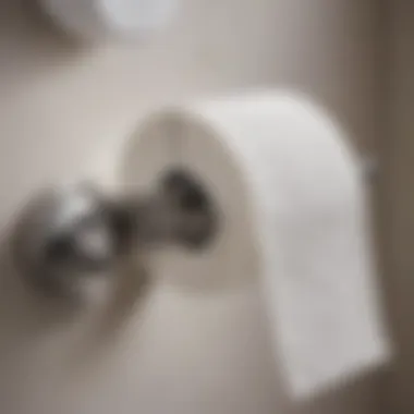 Close-up of the unique locking mechanism of a cat-proof toilet paper dispenser