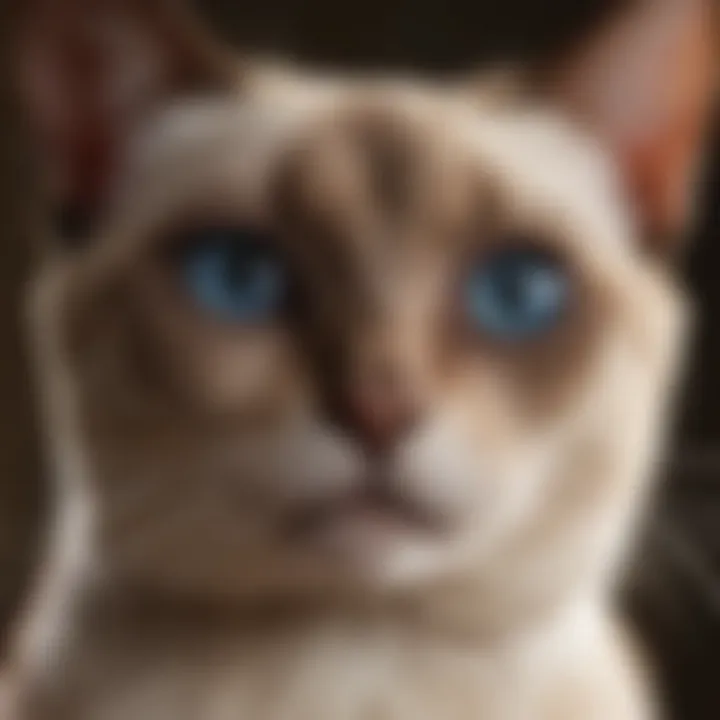 Close-up of a Siamese cat's expressive eyes revealing its emotional depth