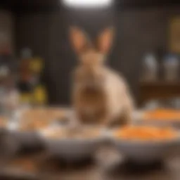 A variety of chewy bunny food options displayed in bowls