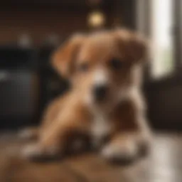 A dog camera monitoring a playful puppy at home