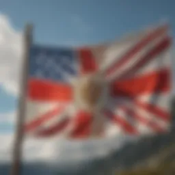 An intricate design of a country's flag showcasing historical symbols