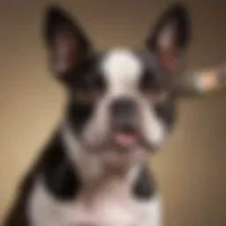 Close-up of a Boston Terrier being brushed with a shedding brush