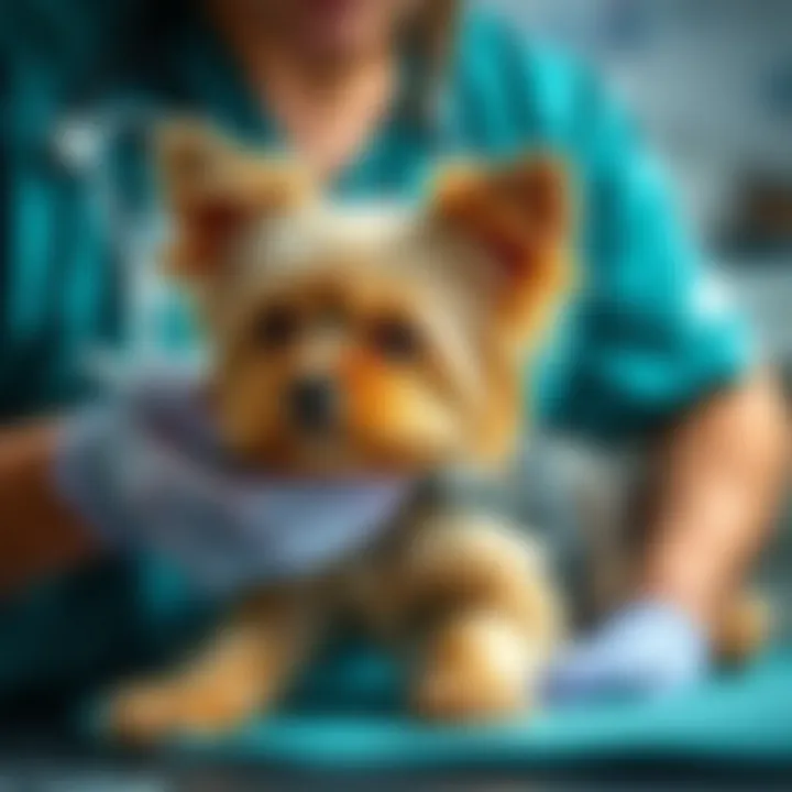 Yorkie receiving veterinary check-up