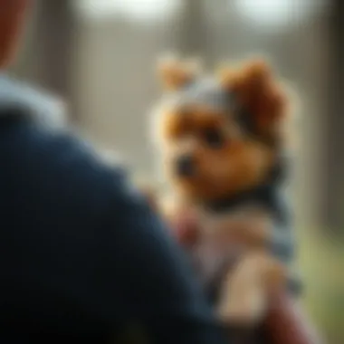Yorkie puppy interacting with its owner