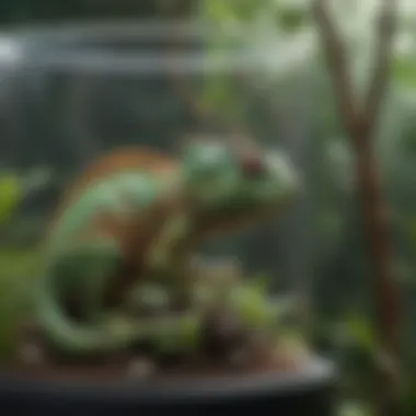 Creating a Natural Environment Inside a Glass Cage Interior of a glass cage with plants and branches for climbing, simulating a natural environment.