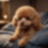 Adorable Toy Poodle sitting comfortably on a plush cushion