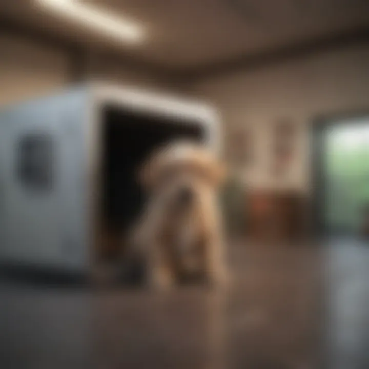 Puppy playing inside a spacious training kennel