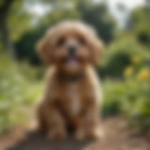 Playful full-sized Cavapoo in a sunny garden