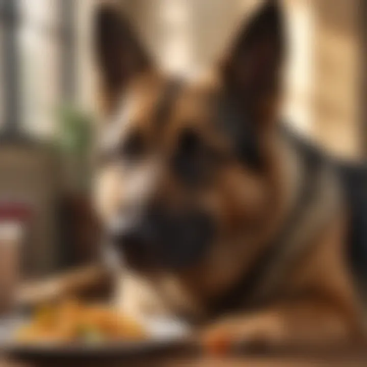 German Shepherd with healthy food