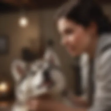 Husky female puppy engaging in training with its owner indoors