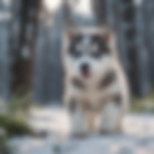 Playful husky puppy in a snowy landscape