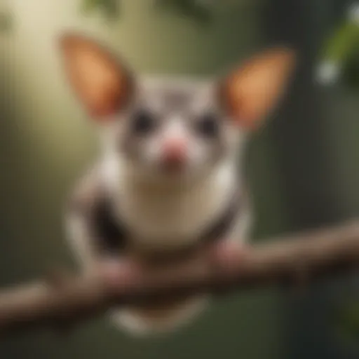 A sugar glider perched on a branch in its natural habitat, displaying its unique gliding membrane.