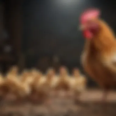 Communication Methods in Chickens Illustration of a chicken communicating through various postures and sounds.