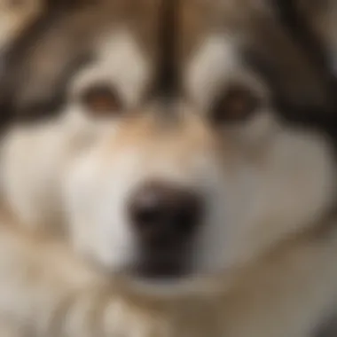 Close-up of an Alaskan Malamute's Features Close-up of an Alaskan Malamute showcasing its thick fur and expressive eyes