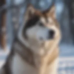 Alaskan Malamute standing majestically in a snowy landscape