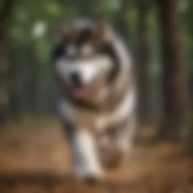Strength and Agility of an Alaskan Malamute Alaskan Malamute displaying its strength and agility in a training session