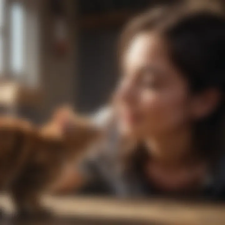A person engaging in playtime with a cat, highlighting joy and connection
