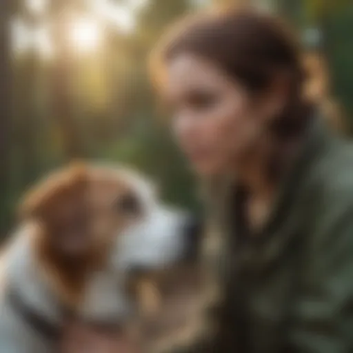 A serene moment between a dog and its owner in a peaceful setting