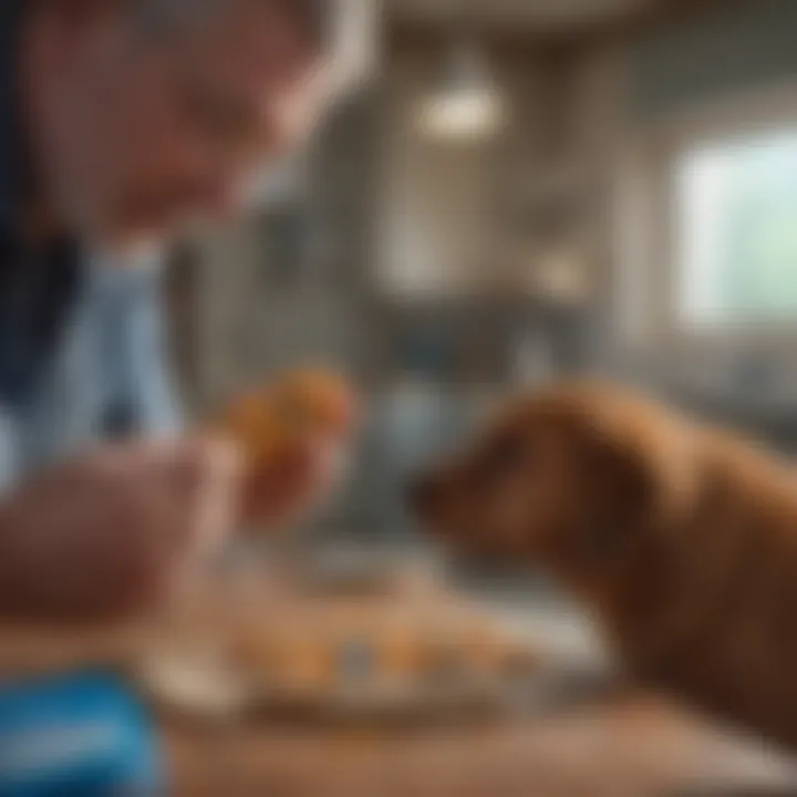 Pet owner reading Blue Buffalo Treats packaging