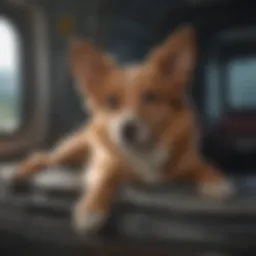 Dog comfortably resting during transport