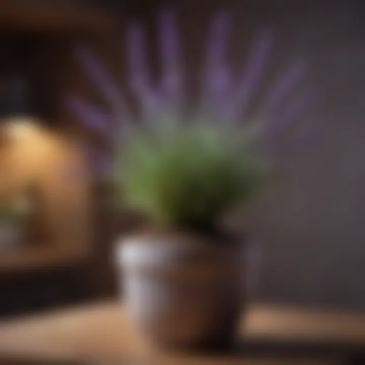 A vibrant lavender plant in a decorative pot