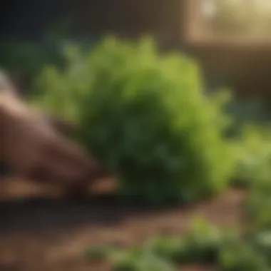 Fresh parsley being harvested from a home garden