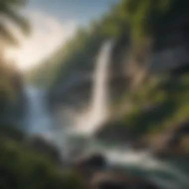 Cascading Splendor of Cumberland Waterfalls Spectacular view of the cascading waters of Cumberland Waterfalls surrounded by lush greenery.