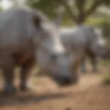 A serene landscape showcasing the habitat of white rhinos.