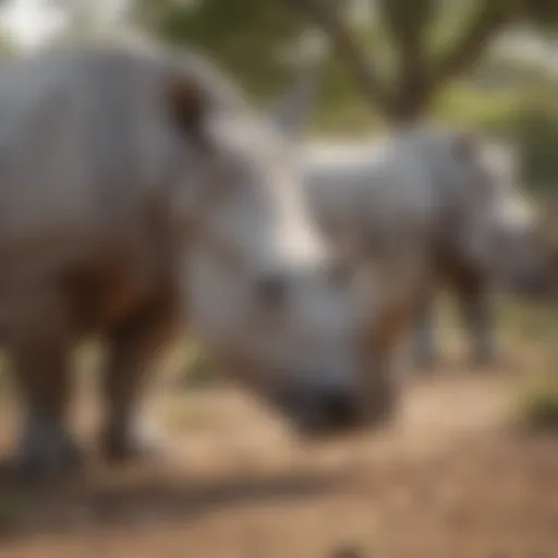 A serene landscape showcasing the habitat of white rhinos.