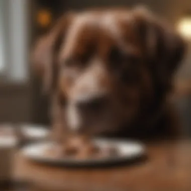 A dog looking at a plate of chocolate