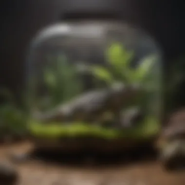 A beautifully arranged five-gallon reptile terrarium showcasing natural elements.