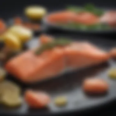 Gourmet Salmon Dish A visually appealing dish featuring salmon, garnished and elegantly plated.