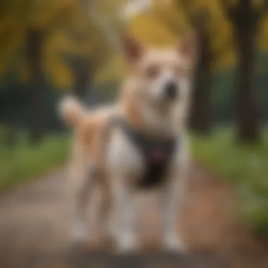 A dog wearing a halter during a walk showcasing comfort