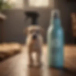A bottle of dog odor spray on a clean surface