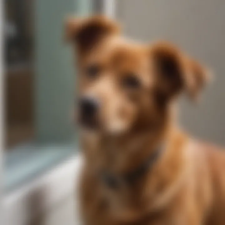 Close-up of a dog using an automatic sliding door with ease