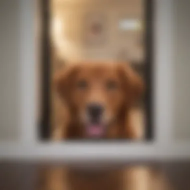 A happy dog using a sensor-operated door