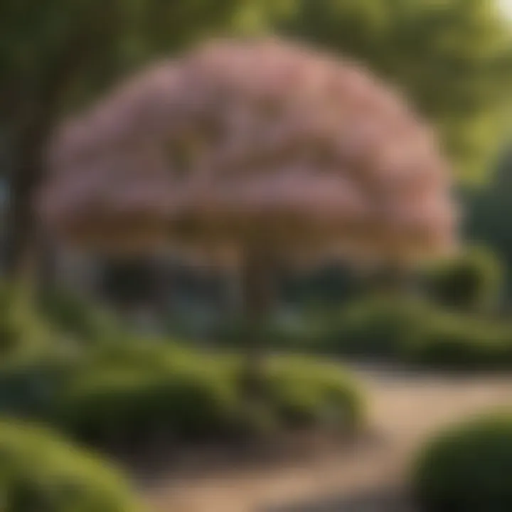 Landscape design incorporating dwarf dogwood trees in a garden setting