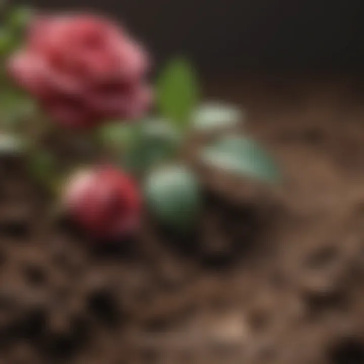 Close-up of healthy soil enriched for optimal rose bush growth