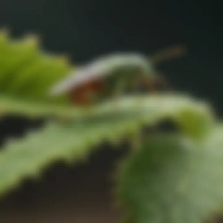 Aphid infestation on a green plant leaf