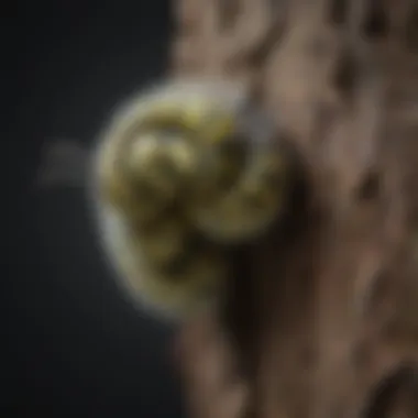 Close-up of tent caterpillars on a tree branch