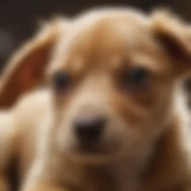 Close-up view of a puppy with fleas on its fur