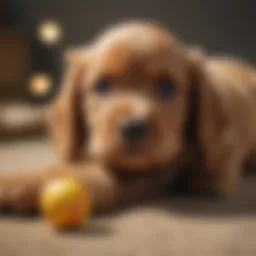 Cocker Spaniel puppy playing gently with a toy