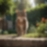A serene garden with barriers to deter cats