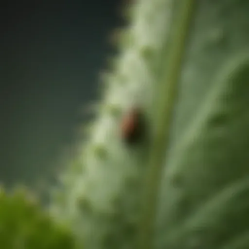 Close-up view of aphids on a green plant leaf, illustrating the pest problem.