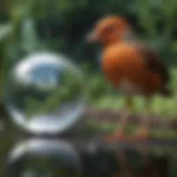 A garden with reflective surfaces to deter birds