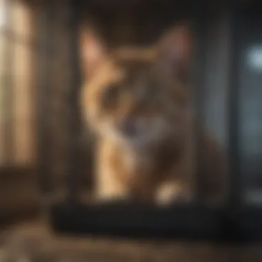 Content Feline in a Safe Space Calm cat inside a humane trap