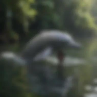 An endangered Amazonian river dolphin swimming gracefully in the water