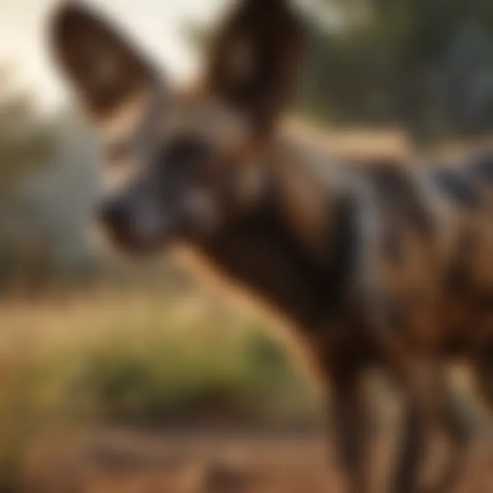 The endangered African wild dog in a striking pose